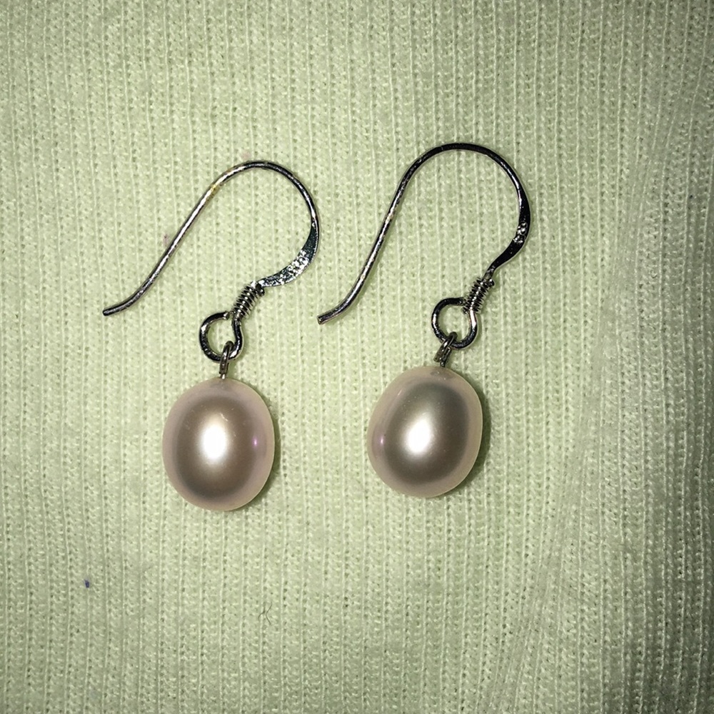 Blush Pink Pearl 925 Sterling Silver Drop Earrings
